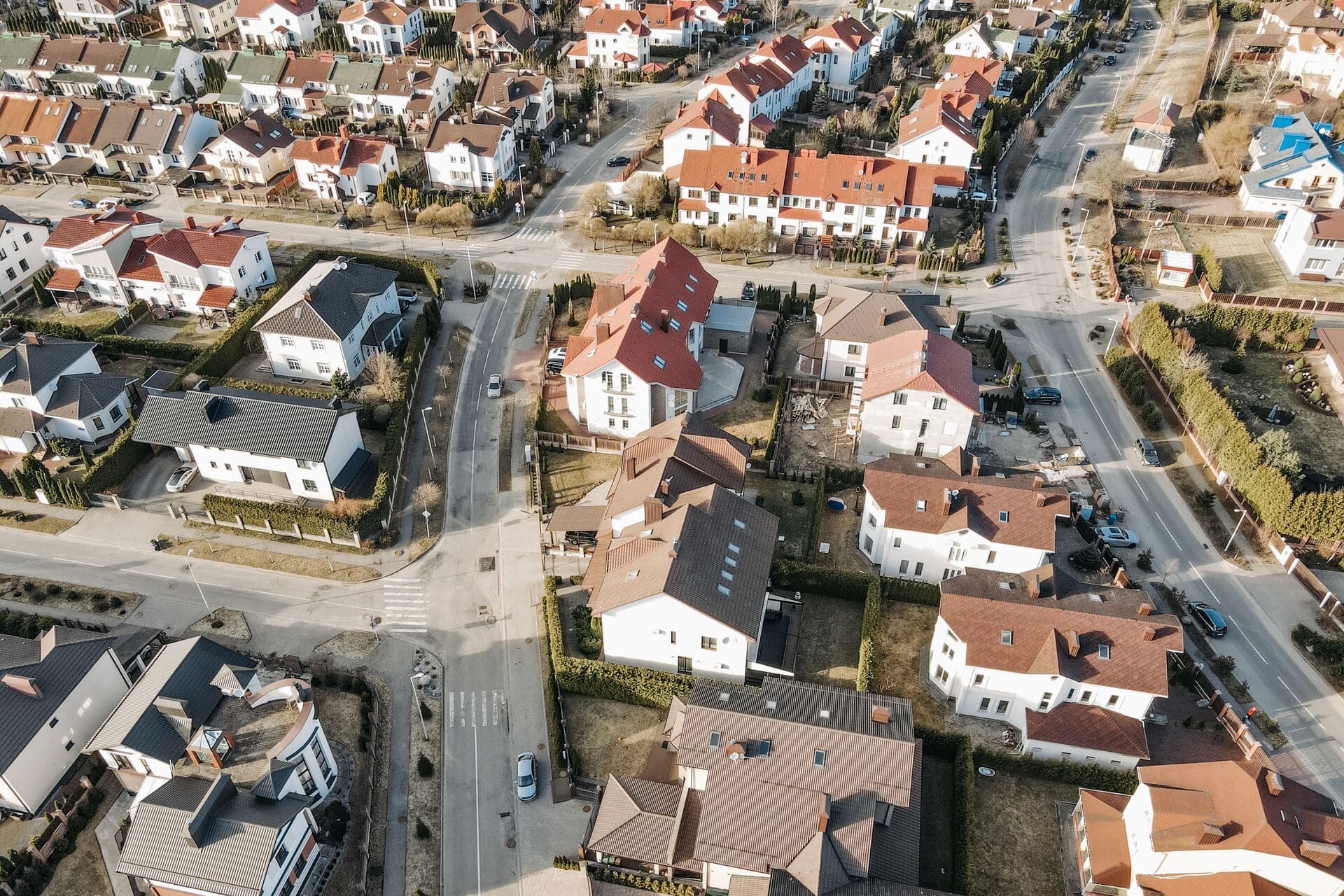 Aerial view of surburban neighborhood
